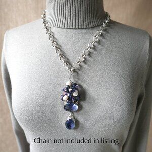 Freshwater Pearl Cluster Pendant - Swarovski Crystals, Iolite -  Sterling Silver